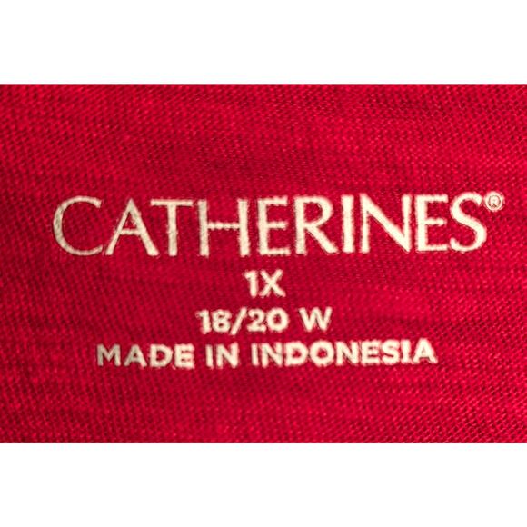 Catherines Christmas Snowman Shirt Womens 1X Red 3/4 Sleeves Presents Red Bird - Picture 3 of 8